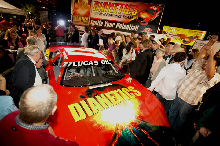 Crowd gathered around Dianetics #27 car