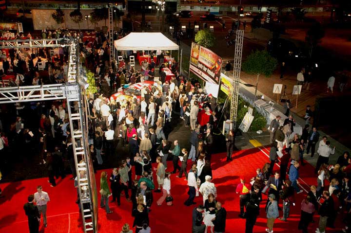 Aerial view of Dianetics Racing kickoff event Hollywood