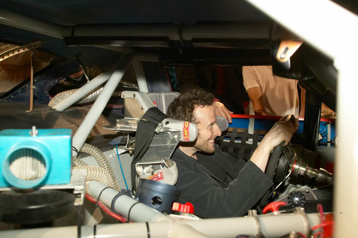Actor Bodhi Elfman in the race car cockpit