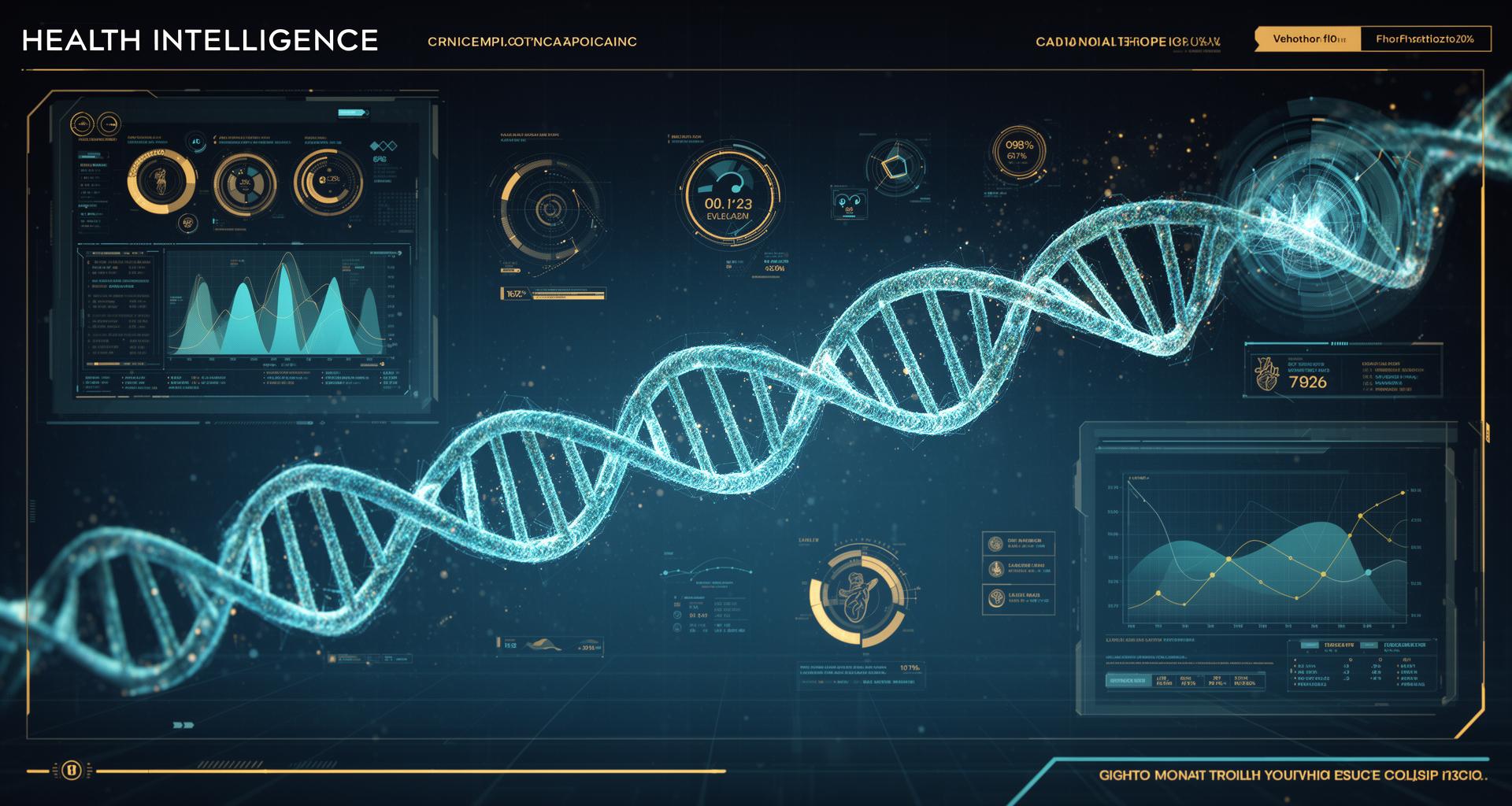 KureOS health intelligence platform interface - DNA analysis, biometric data, and health monitoring visualization